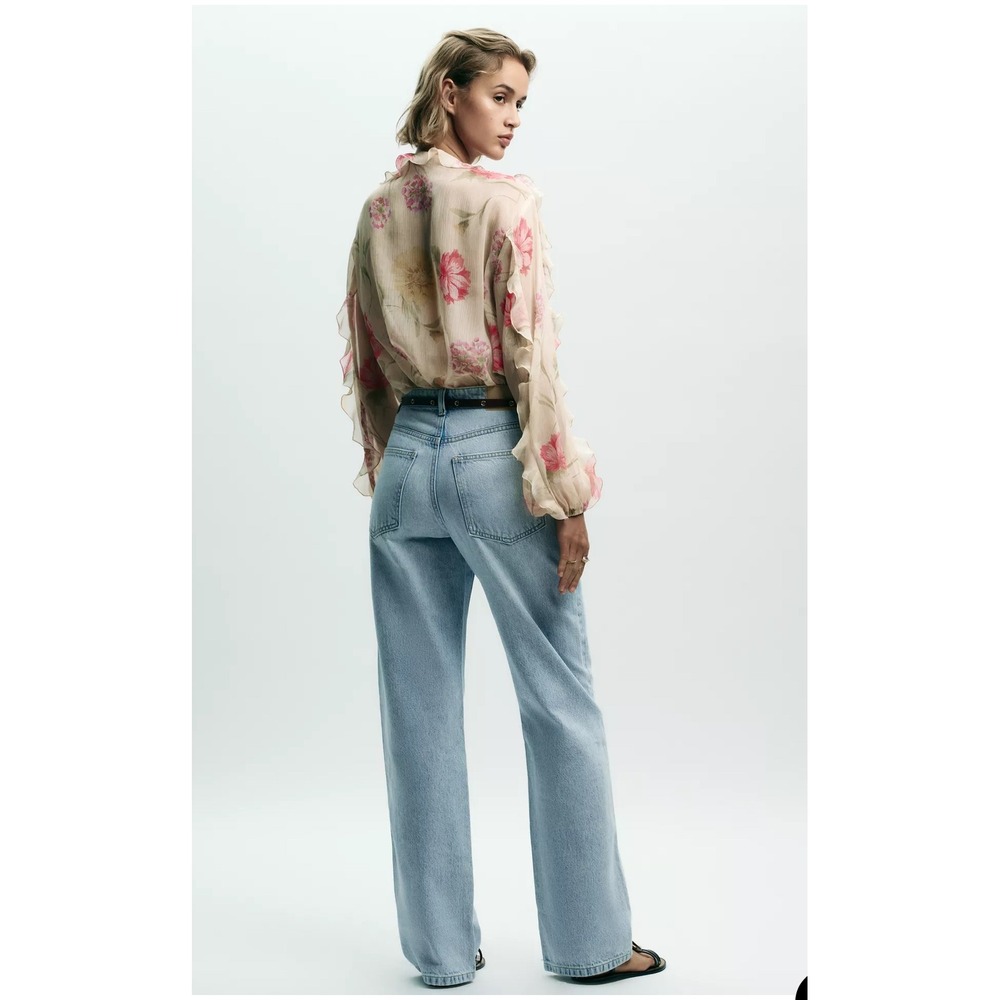 Zara Wide Leg Jeans Women's Light Wash High Rise Denim Casual Straight Leg - Picture 10 of 10